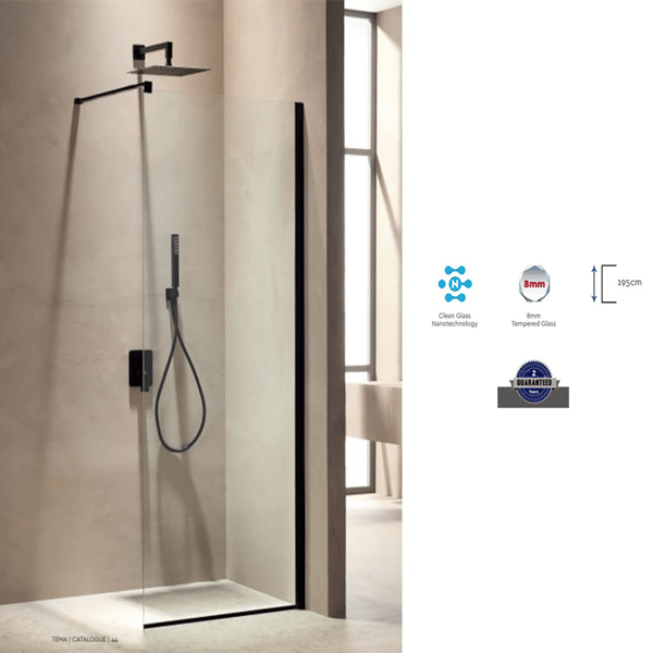 Σταθερό φύλλο καμπίνας Walk-In Black Matt 80x195cm